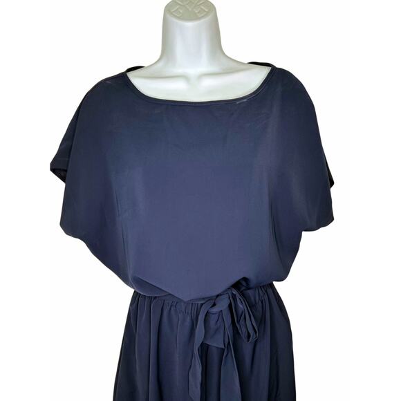 CHARTOU Blue Short Sleeve Belted Wide Leg Cropped Romper Palazzo Pants Jumpsuit - Picture 3 of 8